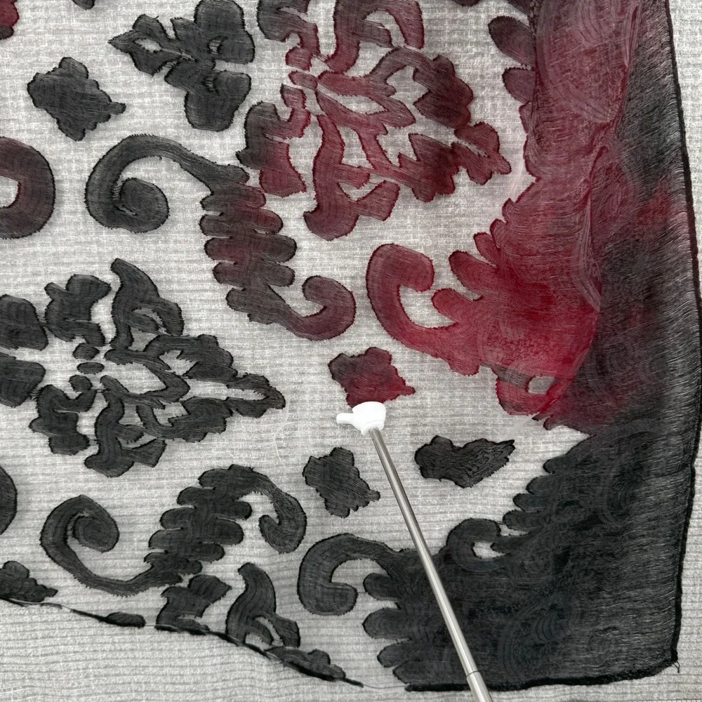 Vintage Y2K Scarf Wrap Women Goth Sheer Damask Velvet Burnout Red Black Festival